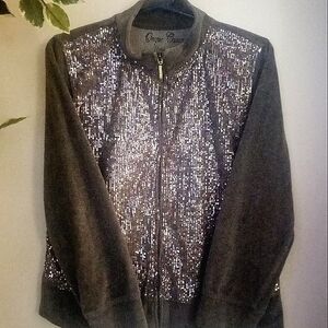 Cozy Warm Gray Sequins Jacket for Fall Women's Everyday Casual Plush Soft